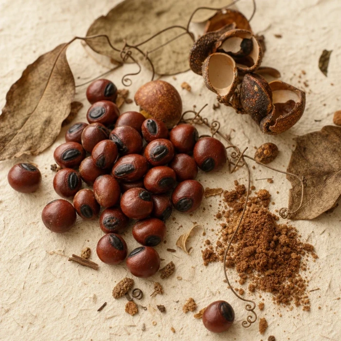 Guarana seeds on handmade paper