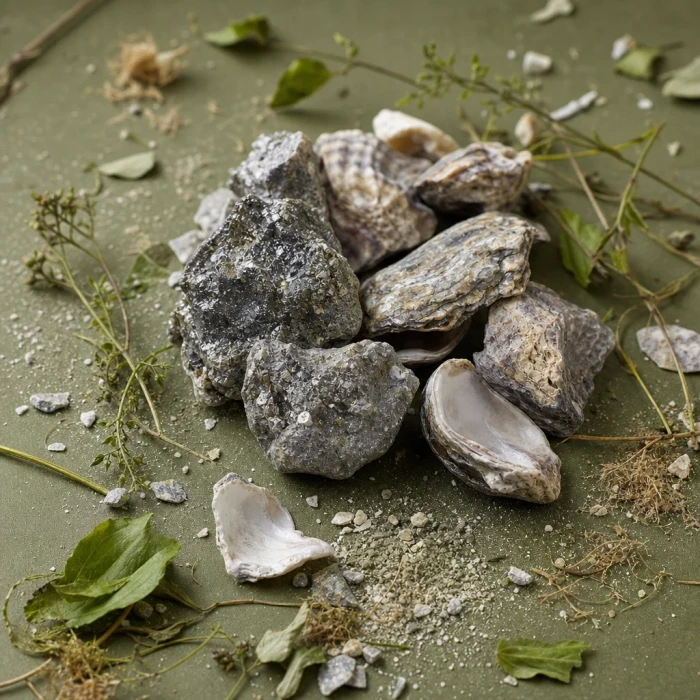 Zinc mineral with botanical sprigs olive board