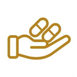 Gold hand holding capsules icon