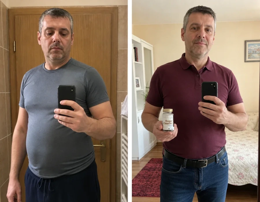 Man s before and after mirror selfie