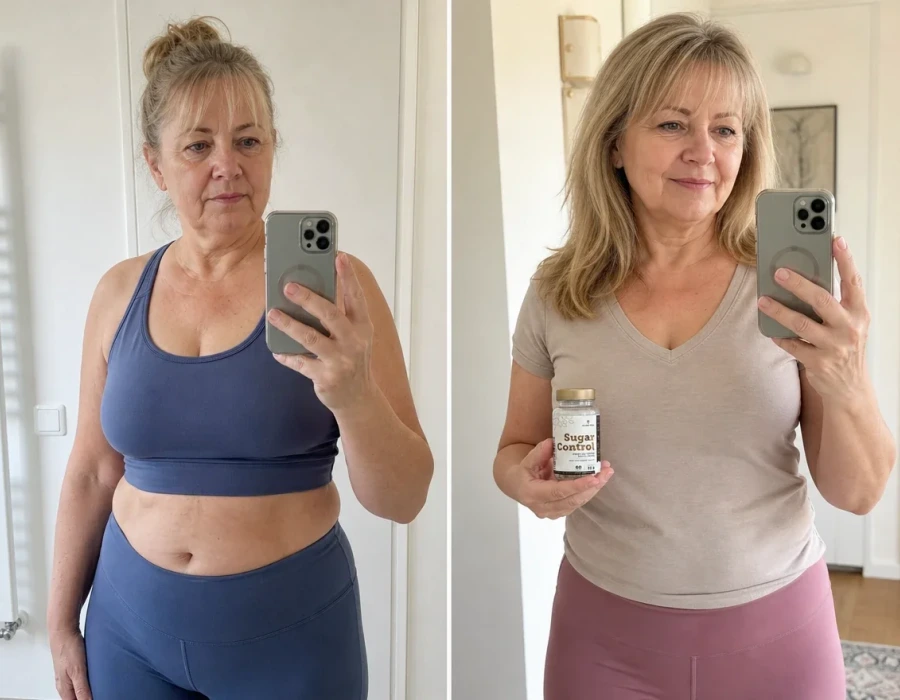 Woman s mirror selfie before and after