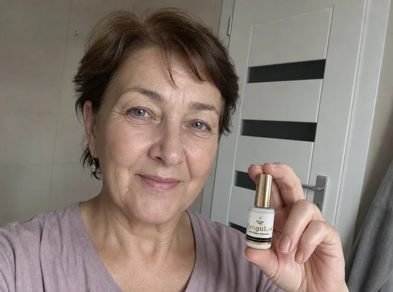 Older woman at home with nail product