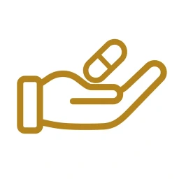 Gold hand holding capsule icon