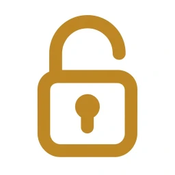 Gold open padlock unlock icon