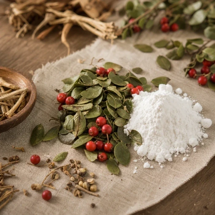 Bearberry leaves and extract on linen