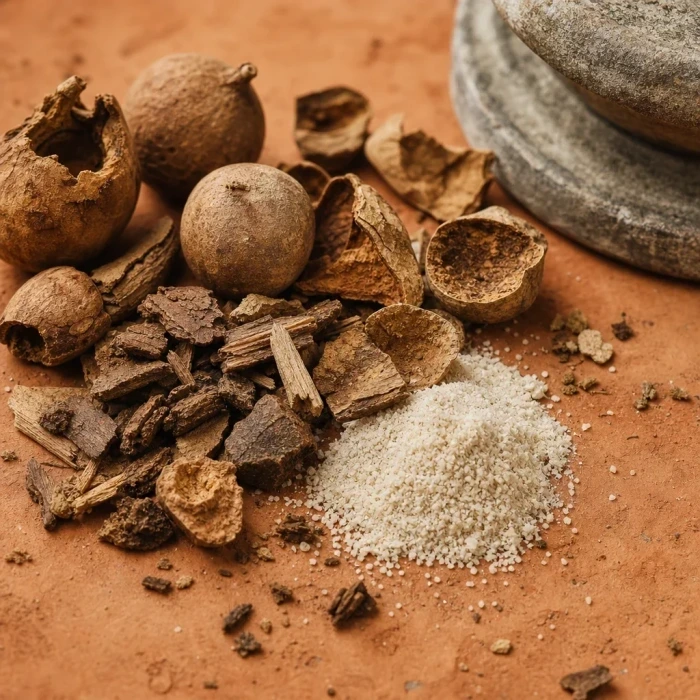 Gallic acid botanicals on terracotta with mortar