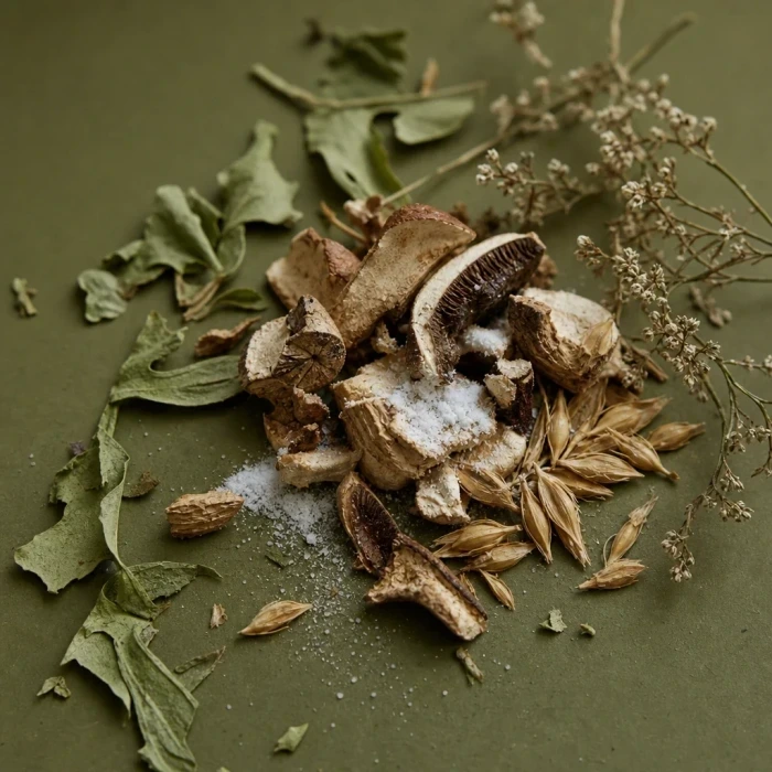 Niacinamide botanicals on olive green board