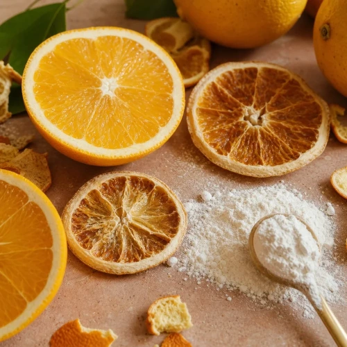 Macro citrus slices ascorbic acid powder editorial