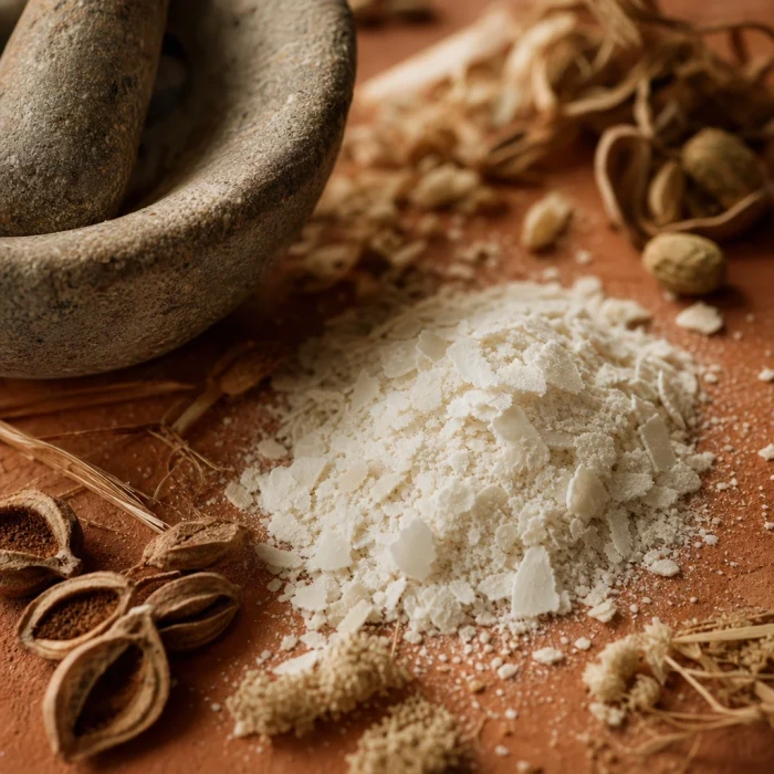 Magnesium fatty acids powder on terracotta