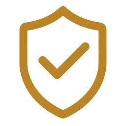 Gold protective shield checkmark icon white