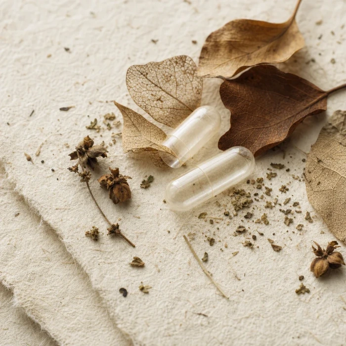 Vegetarian capsule shells on botanical paper