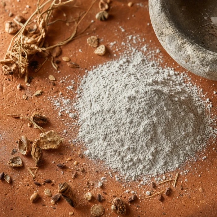 Fatty acid powder on terracotta surface