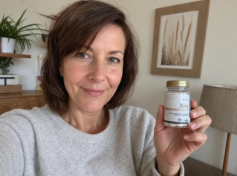 Older woman home selfie with supplement