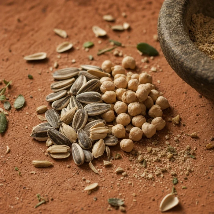 Vitamin B6 seeds on terracotta clay