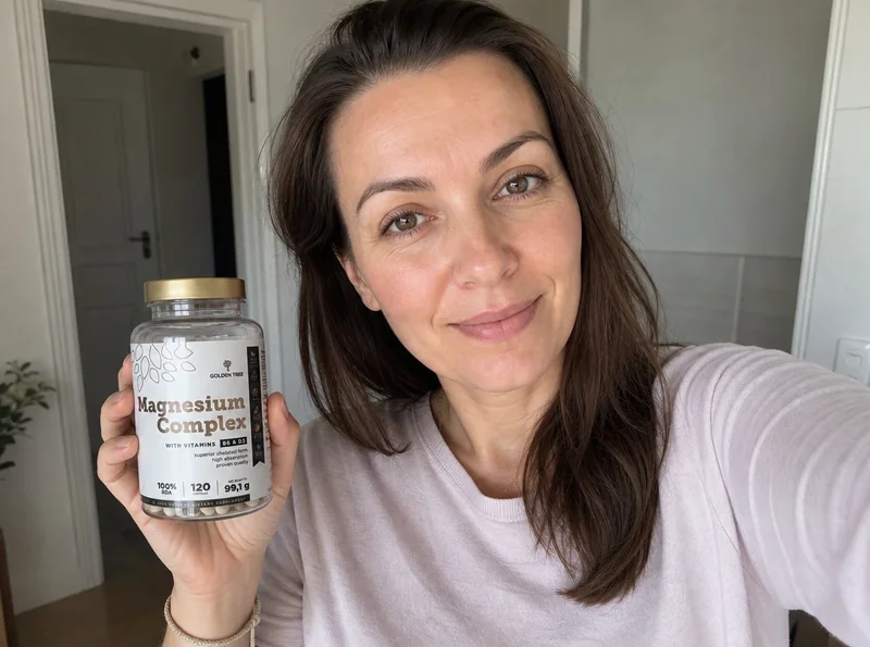 Woman at home holding magnesium supplement