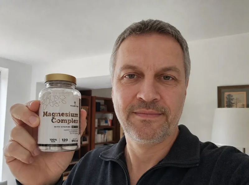 Older man at home with magnesium supplement