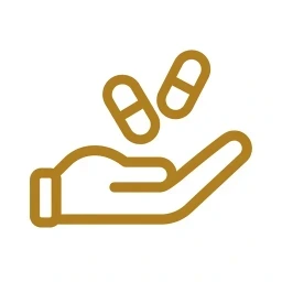 Gold hand receiving capsules icon