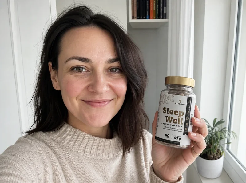 Woman with Sleep Well supplement at home