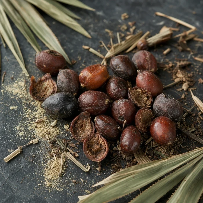 Saw palmetto berries on dark slate