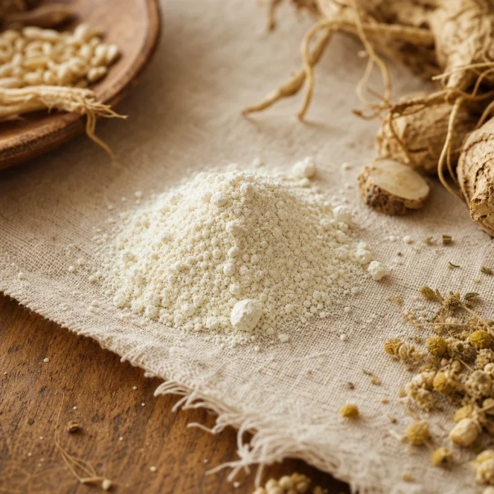 Probiotic culture powder on linen apothecary wood