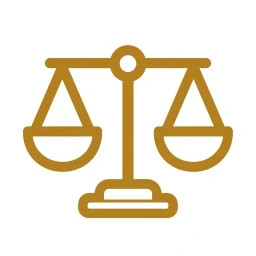Gold balance scale icon on white