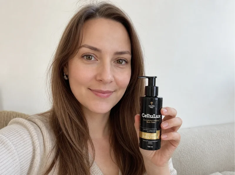 Young woman selfie with anti-cellulite cream