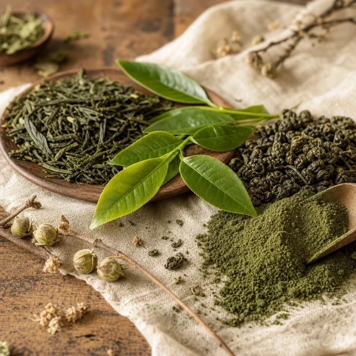 Green tea leaves and extract macro