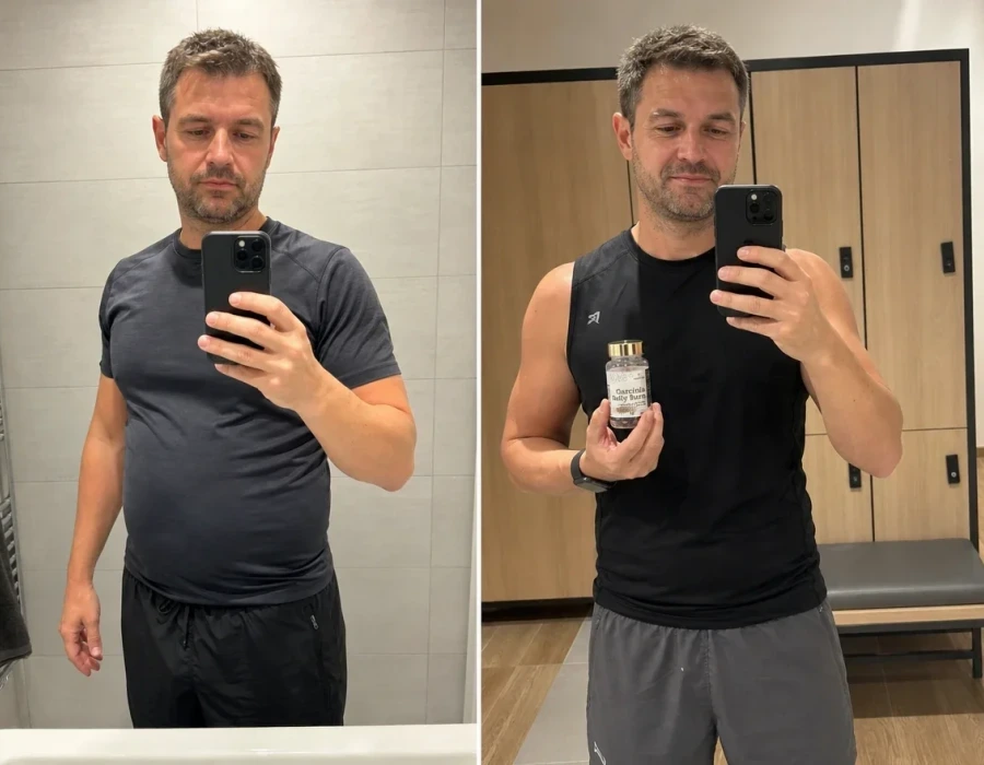 Man s before and after mirror selfie