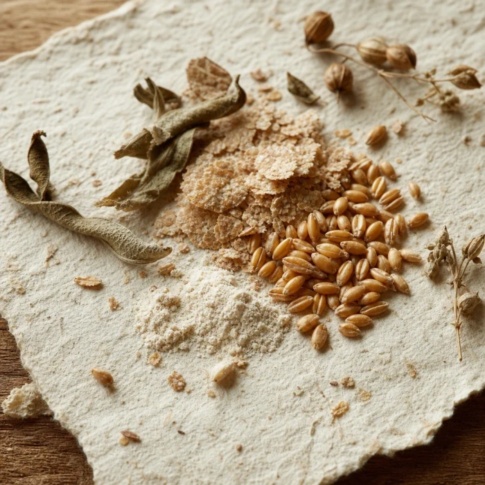 Wheat grains and B3 powder on handmade