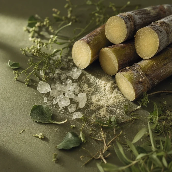 Sugar cane fragments and botanical sprigs