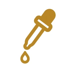Gold dropper and droplet icon on white