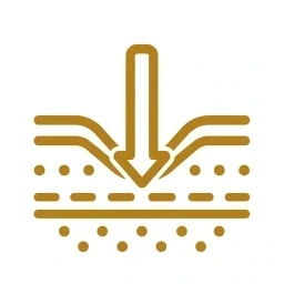 Bold gold absorption arrow step icon