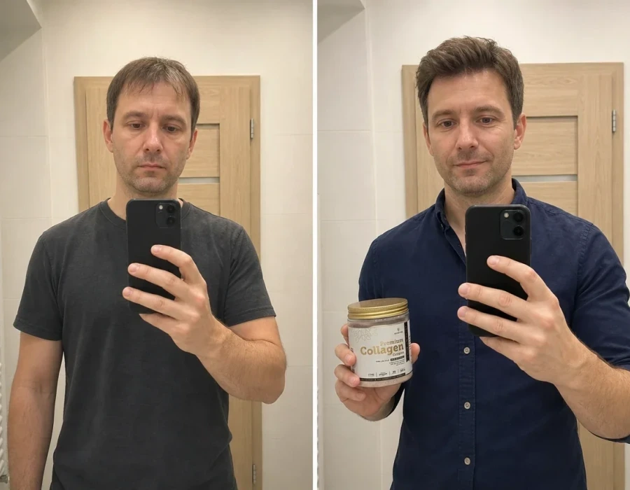 Man s before-after mirror selfie joint