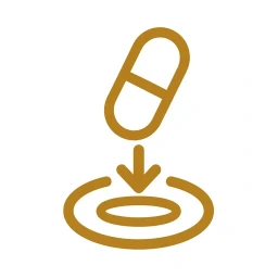 Gold downward-arrival arrow icon on white