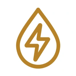 Gold bold flame fuel icon on white
