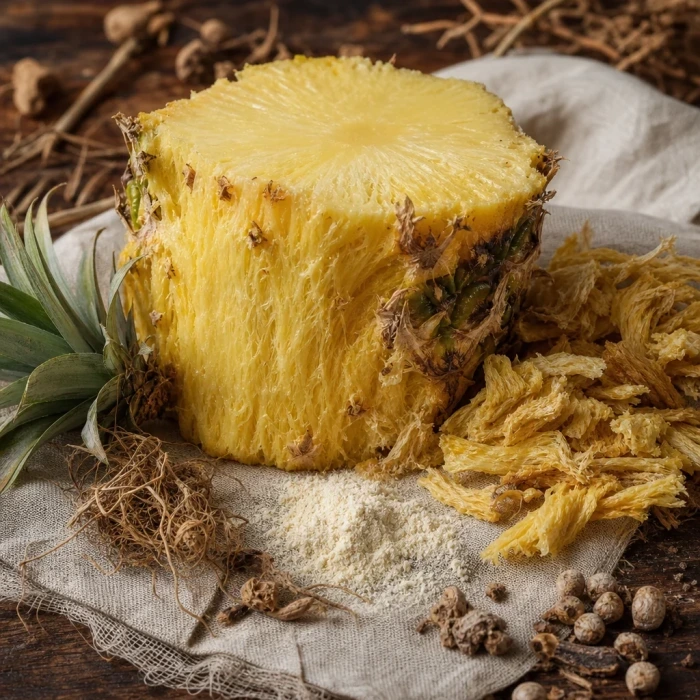 Pineapple bromelain extract on linen wood