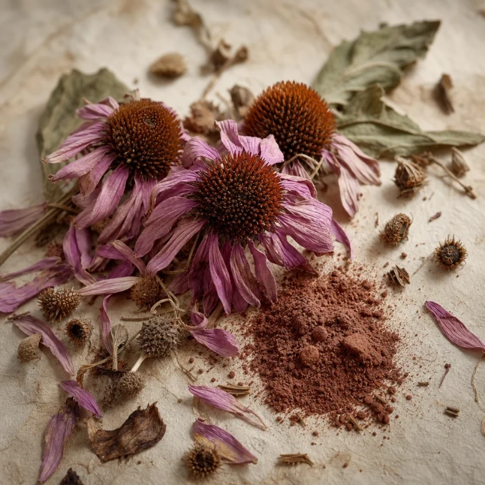 Echinacea coneflower extract on natural paper