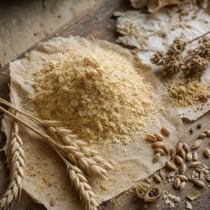 Selenium yeast granules on weathered wood