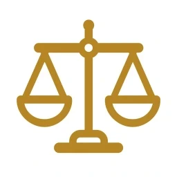 Gold balance scale icon on white