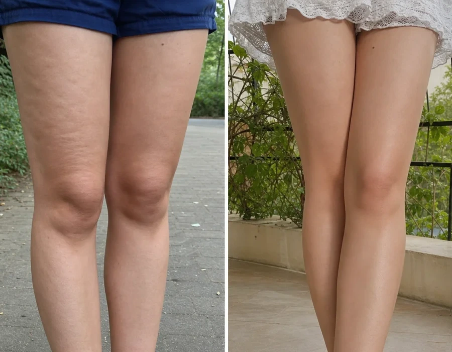 Woman s leg skin before and after