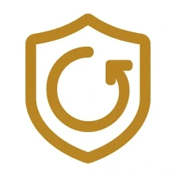 Gold sustain renewal arrow icon on white