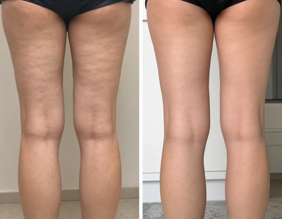 Woman s ankles before and after lymphatic