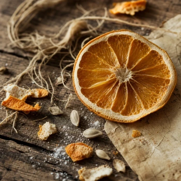 Citrus slice vitamin C weathered wood macro