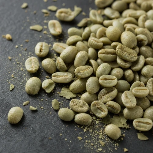Raw unroasted green coffee beans macro