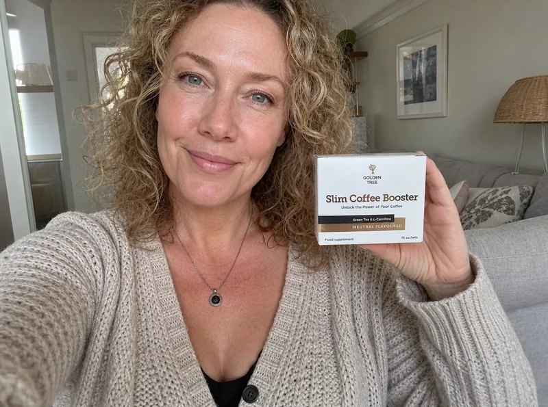 Woman holding Slim Coffee Booster sachet