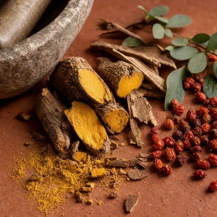 Indian barberry root terracotta mortar surface