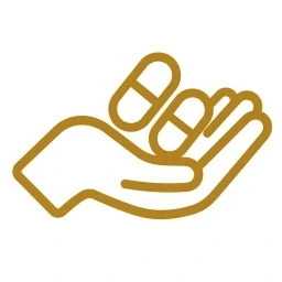 Gold capsule-taking hand icon