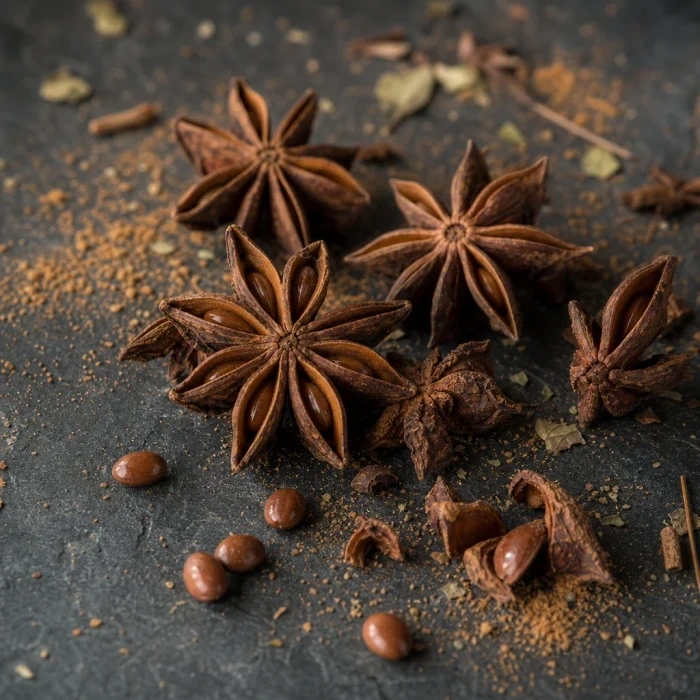 Star anise pods dark slate surface