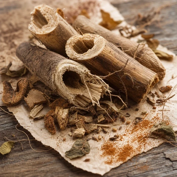 Japanese knotweed root sections weathered wood