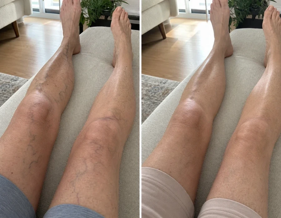 Before-after leg varicose vein comparison photo